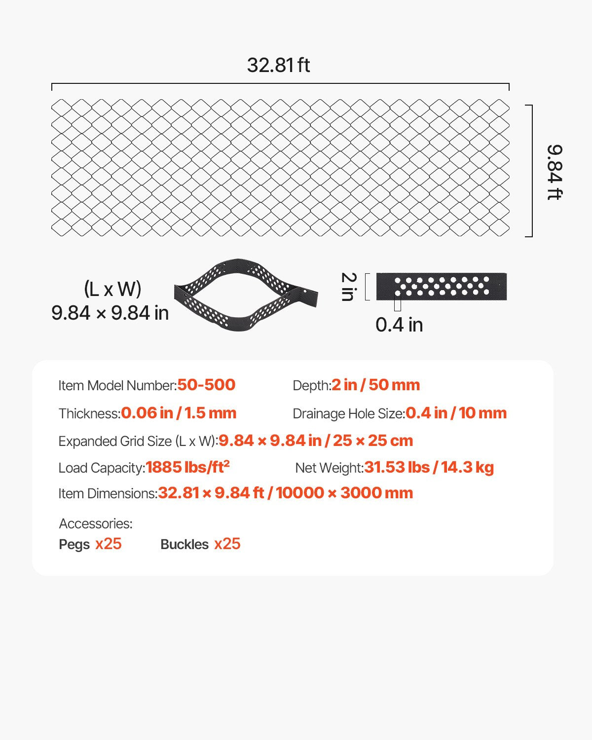 Grusgaller, 5 cm djup, 10000 x 3000 mm, 840 kg per kvadratfot gräsmarksstöd, permeabla geogaller för uppfartsstabilisering, för trädgård, uteplats, gångväg, husbilsparkeringssluttningar
