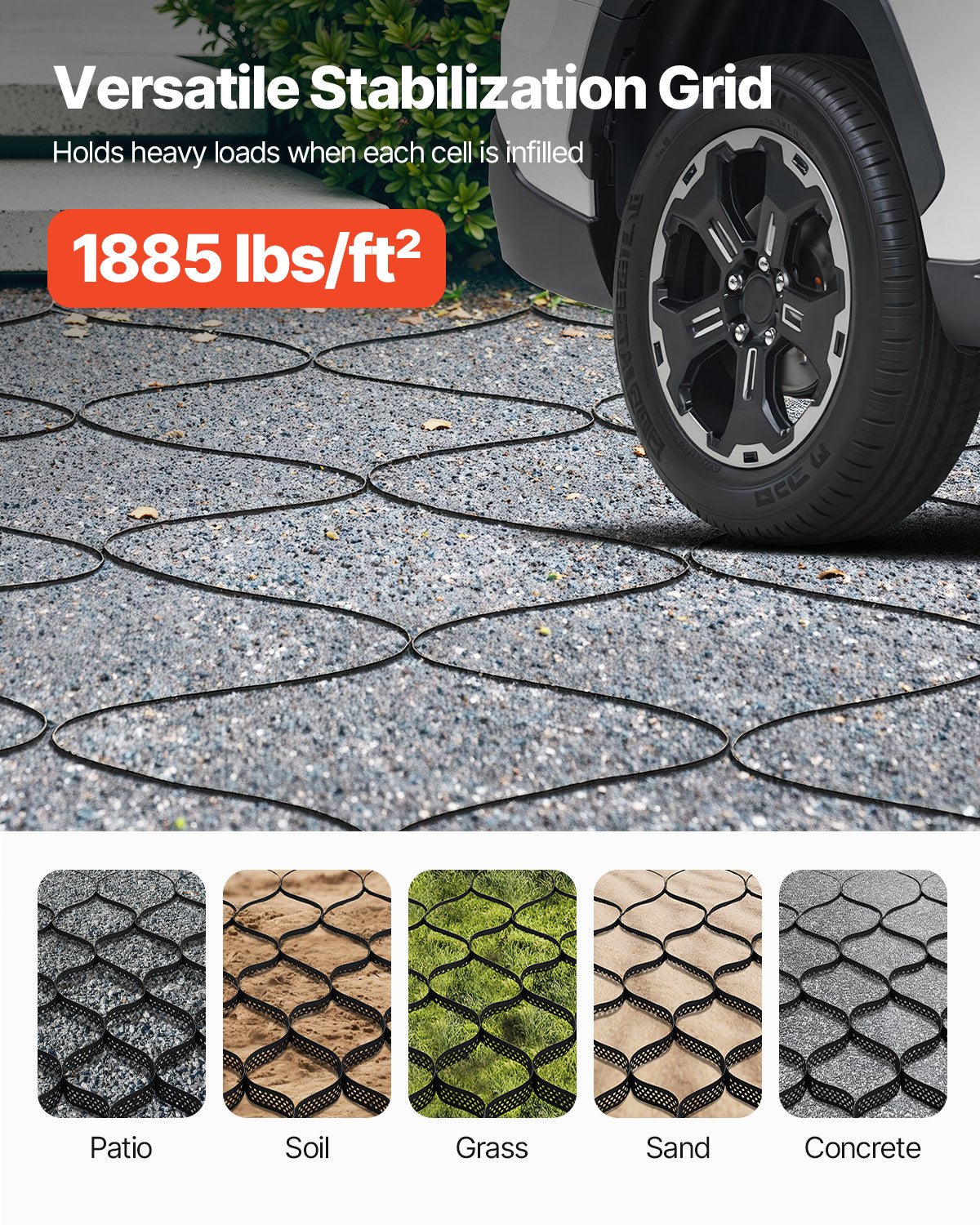 Gravel Grid, 3 Inch Depth, 24.93 x 9.52 FT / 7600 x 2900 mm, 1880 LBS Per Sq ft Grass Ground Retainer, Permeable Geo Grids Driveway Stabilization, for Garden, Patio, Walkway, RV Parking Slopes