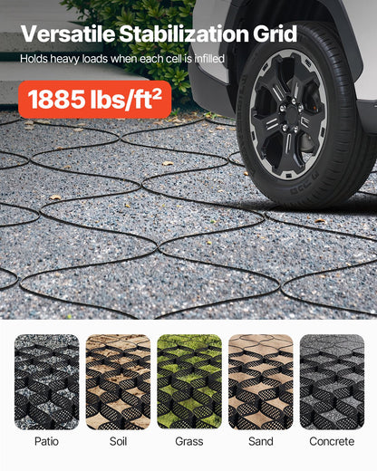 Gravel Grid, 4 Inch Depth, 17.06 x 8.86 FT / 5200 x 2700 mm, 1880 LBS Per Sq ft Grass Ground Retainer, Permeable Geo Grids Driveway Stabilization, for Garden, Patio, Walkway, RV Parking Slopes