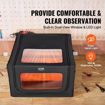 Laser Engraver Enclosure, 800 x 800 x 500 mm(31.5 x 31.5 x 19.6"), Dual-Direction Viewing, Flame Retardant and Fireproof Protective Cover, with Exhaust Fan and Pipe, Insulates Smoke, Noise and Eye Protection