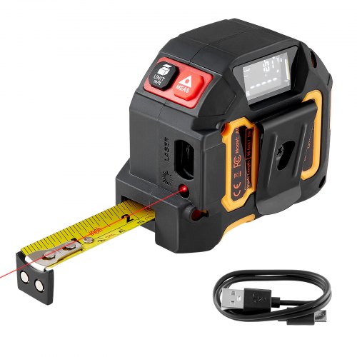 2-in-1 Laser Tape Measure, 41m Rechargeable Laser Measurement Tool & 4.8m Measuring Tape with Magnetic, 4 Modes-Length, Area, Volume, Continuous,ft/in/m/ft+in Unit,for Outdoor,Decoration