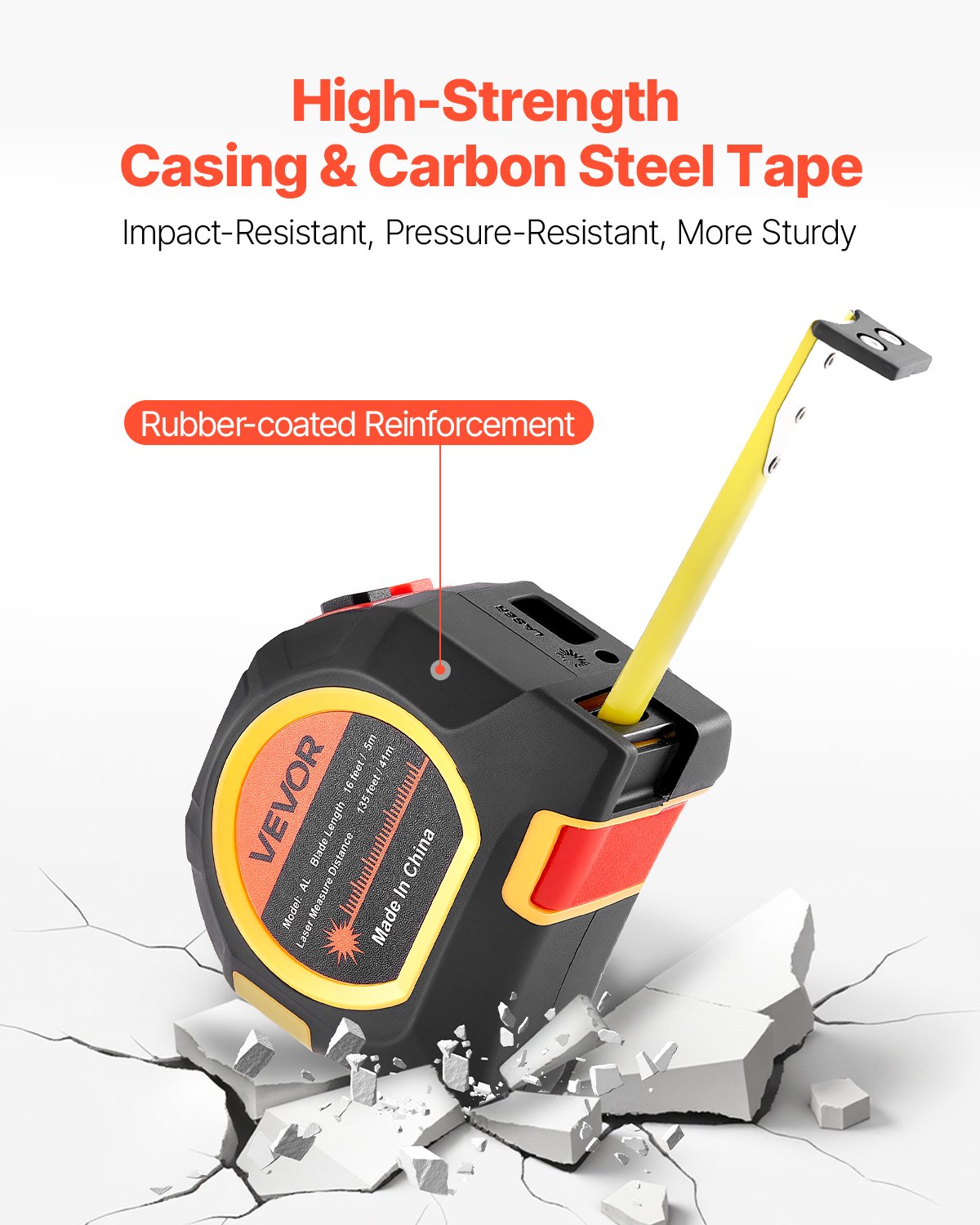 2-i-1 lasermåttband, 41 m uppladdningsbart lasermätverktyg och 4,8 m måttband med magnet, 4 lägen - längd, area, volym, kontinuerlig, ft/in/m/ft+in-enhet, för utomhusbruk, dekoration