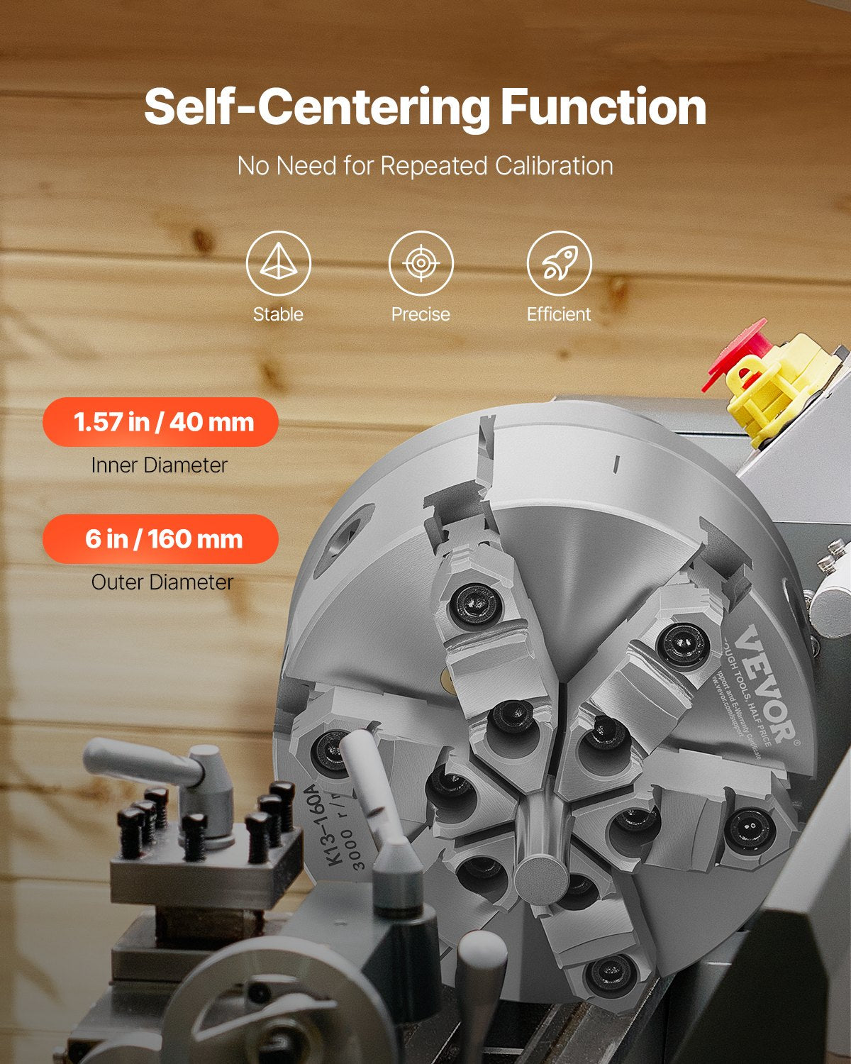 6-Jaw Lathe Chuck, 6 Inch (160 mm), Self-Centering Chuck with D1-4 Cam Lock Backing Plate, 0.12-5.71 in (3-145 mm) Clamping Range with T-wrench Screws, HT300 Material, for Wood Metal Lathe