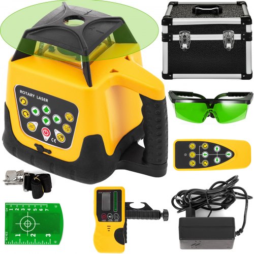 Rotary Laser Level Green Beam 500m Range Slope Adjustable 360° Spinning Accurate with Remote Control Receiver Carrying Case