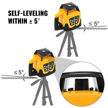 Rotary Laser Level Green Beam 500m Range Slope Adjustable 360° Spinning Accurate with Remote Control Receiver Carrying Case