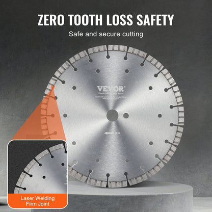 Diamond Blade, 12inch/300mm Concrete Saw Blade Wet or Dry, 0.47inch/12mm Wavy Teeth Diamond Segment Blade, Universal 1 inch/25.4 mm Center Hole Diameter, for Concrete Cement Board Tile Brick