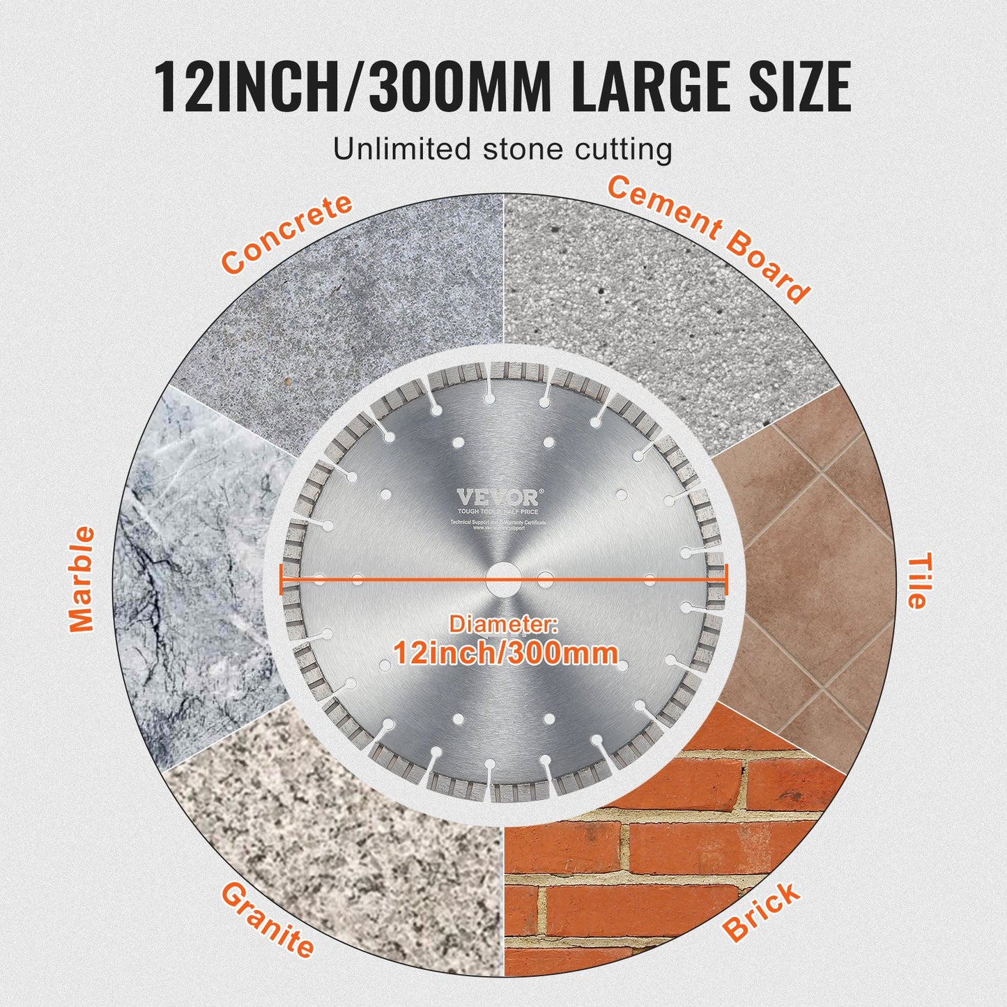 Diamond Blade, 12inch/300mm Concrete Saw Blade Wet or Dry, 0.47inch/12mm Wavy Teeth Diamond Segment Blade, Universal 1 inch/25.4 mm Center Hole Diameter, for Concrete Cement Board Tile Brick