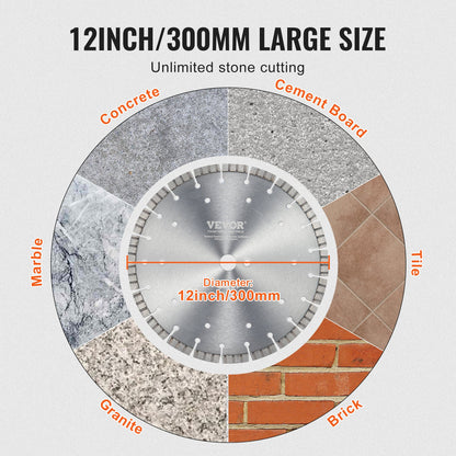 Diamond Blade, 12inch/300mm Concrete Saw Blade Wet or Dry, 0.47inch/12mm Wavy Teeth Diamond Segment Blade, Universal 1 inch/25.4 mm Center Hole Diameter, for Concrete Cement Board Tile Brick