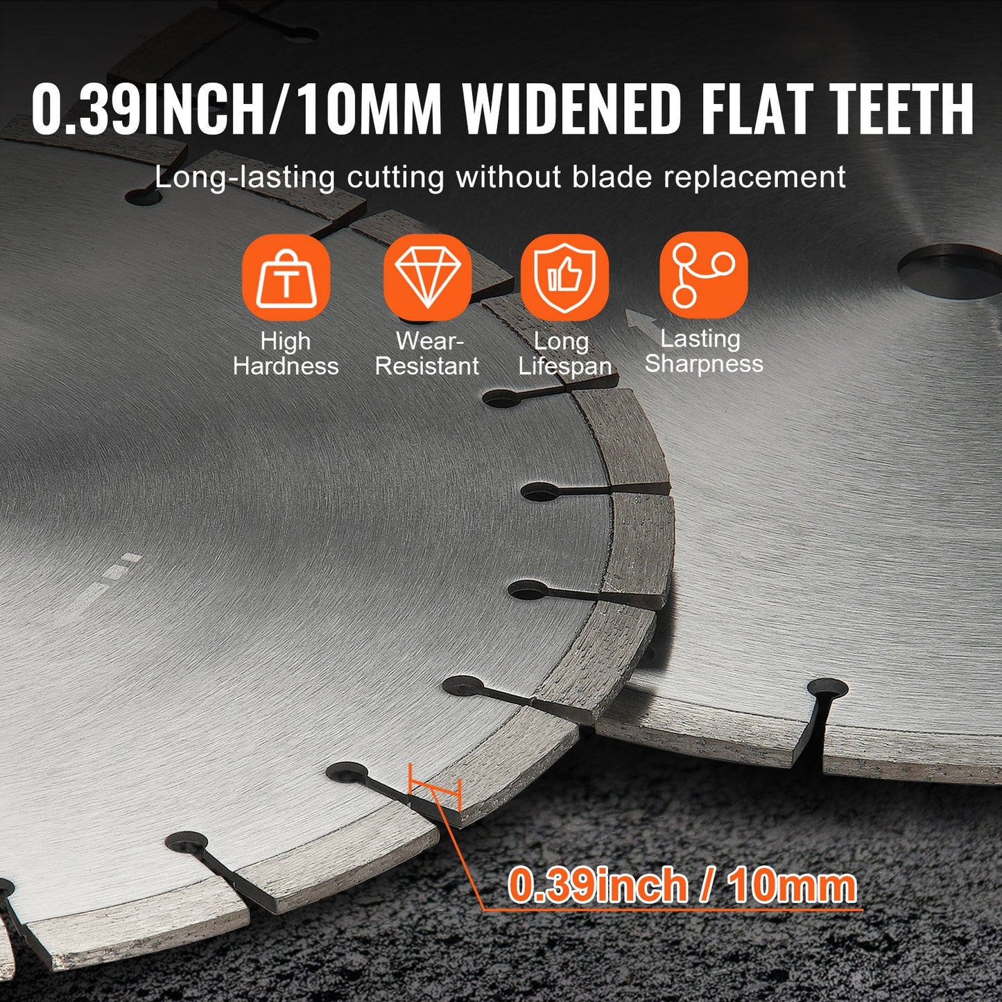 Diamond Blade, 14inch/350mm Concrete Saw Blade Wet or Dry, 0.39inch/10mm Flat Teeth Diamond Segment Blade, Universal 1 inch/25.4 mm Center Hole Diameter, for Concrete Cement Board Tile Brick