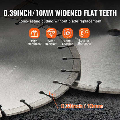 Diamond Blade, 14inch/350mm Concrete Saw Blade Wet or Dry, 0.39inch/10mm Flat Teeth Diamond Segment Blade, Universal 1 inch/25.4 mm Center Hole Diameter, for Concrete Cement Board Tile Brick
