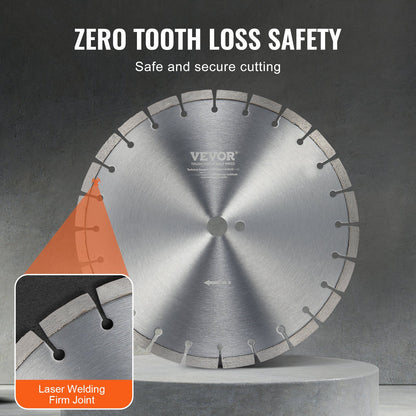 Diamantklinga, 14 tum/350 mm betongsågklinga för vått eller torrt bruk, 0,47 tum/12 mm diamantsegmentklinga med platt tänder, universal 1 tum/25,4 mm centrumhålsdiameter, för betong, cementskiva, kakel, tegel