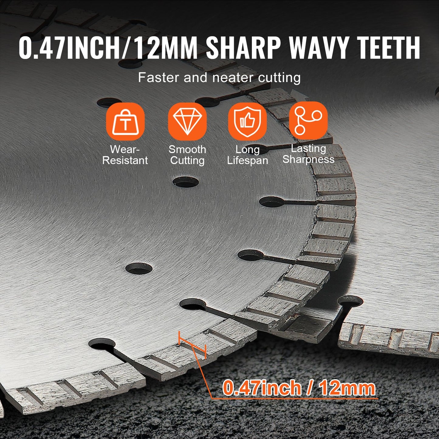Diamond Blade, 14inch/350mm Concrete Saw Blade Wet or Dry, 0.47inch/12mm Wavy Teeth Diamond Segment Blade, Universal 1 inch/25.4 mm Center Hole Diameter, for Concrete Cement Board Tile Brick