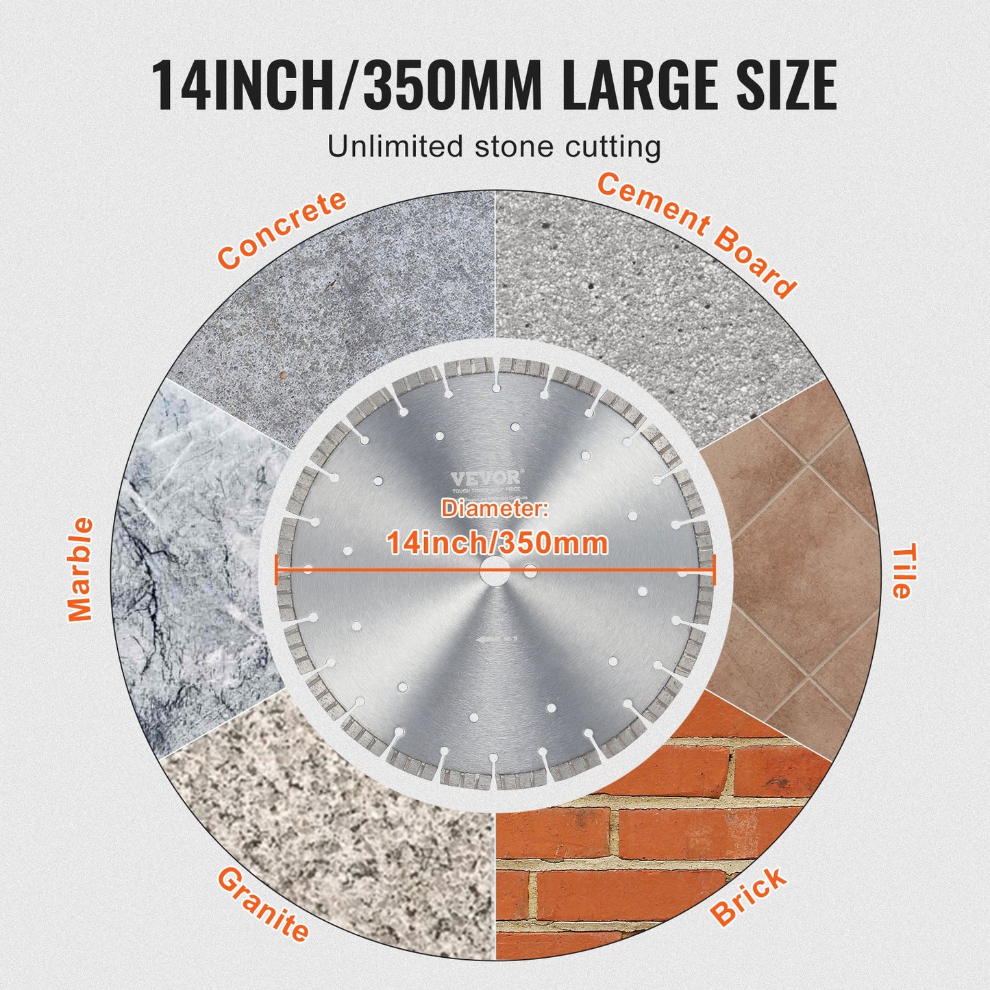 Diamond Blade, 14inch/350mm Concrete Saw Blade Wet or Dry, 0.47inch/12mm Wavy Teeth Diamond Segment Blade, Universal 1 inch/25.4 mm Center Hole Diameter, for Concrete Cement Board Tile Brick
