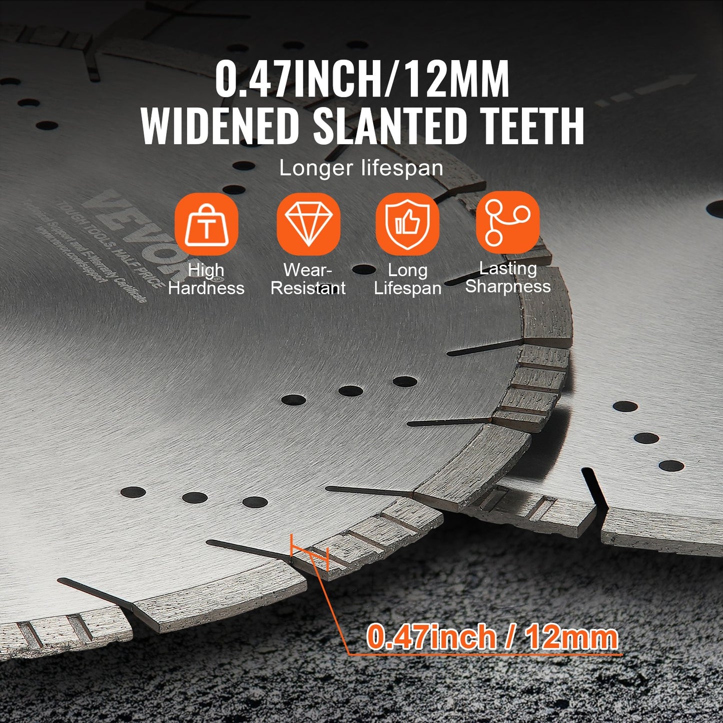 Diamond Blade, 16inch/400mm Concrete Saw Blade Wet or Dry, 0.47inch/12mm Slanted Teeth Diamond Segment Blade, Universal 1 inch/25.4 mm Center Hole Diameter, for Concrete Cement Board Tile Brick