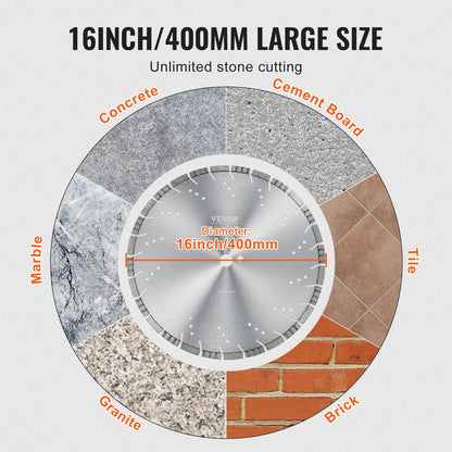 Diamond Blade, 16inch/400mm Concrete Saw Blade Wet or Dry, 0.47inch/12mm Slanted Teeth Diamond Segment Blade, Universal 1 inch/25.4 mm Center Hole Diameter, for Concrete Cement Board Tile Brick