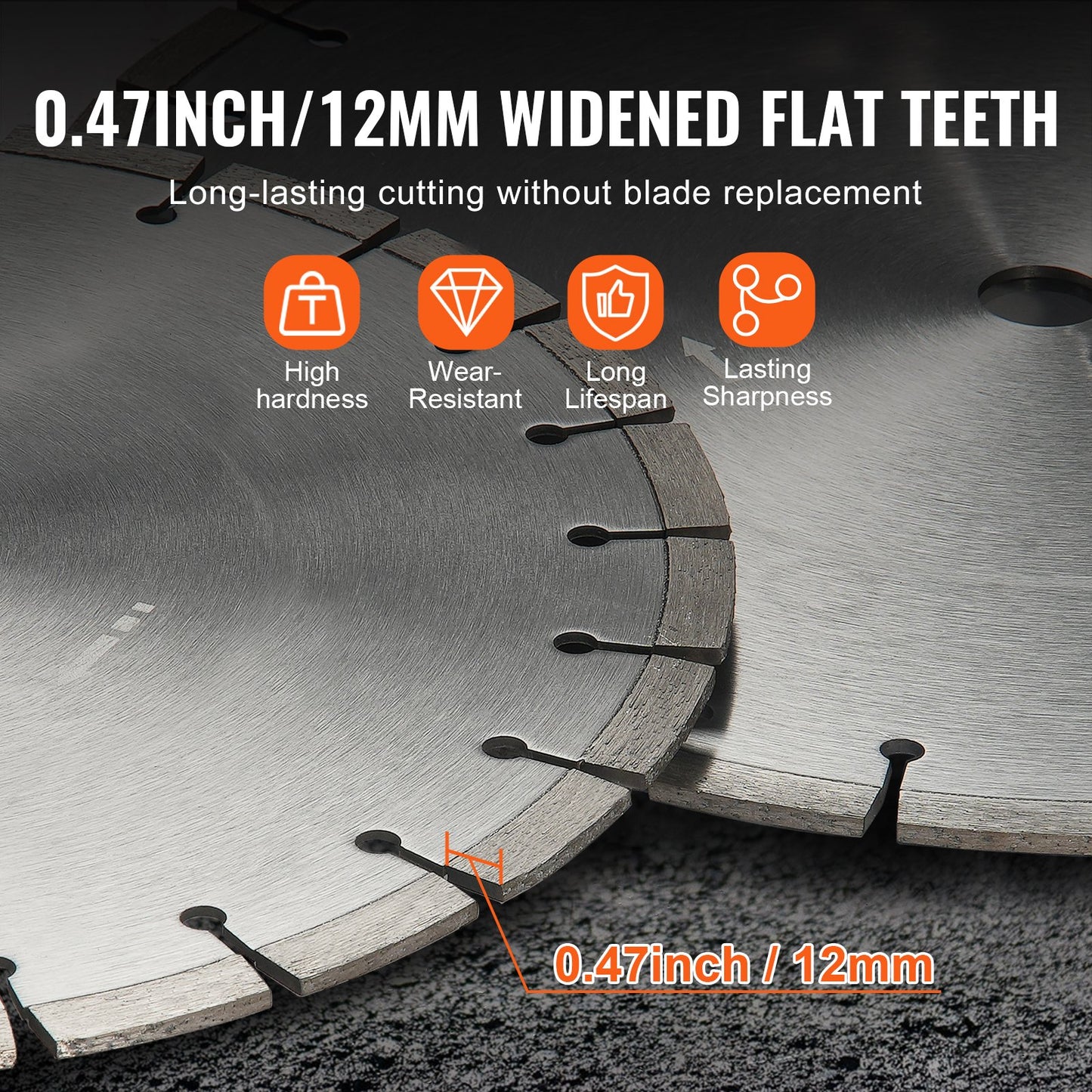 Diamond Blade, 18inch/450mm Concrete Saw Blade Wet or Dry, 0.47inch/12mm Flat Teeth Diamond Segment Blade, Universal 1 inch/25.4 mm Center Hole Diameter, for Concrete Cement Board Tile Brick