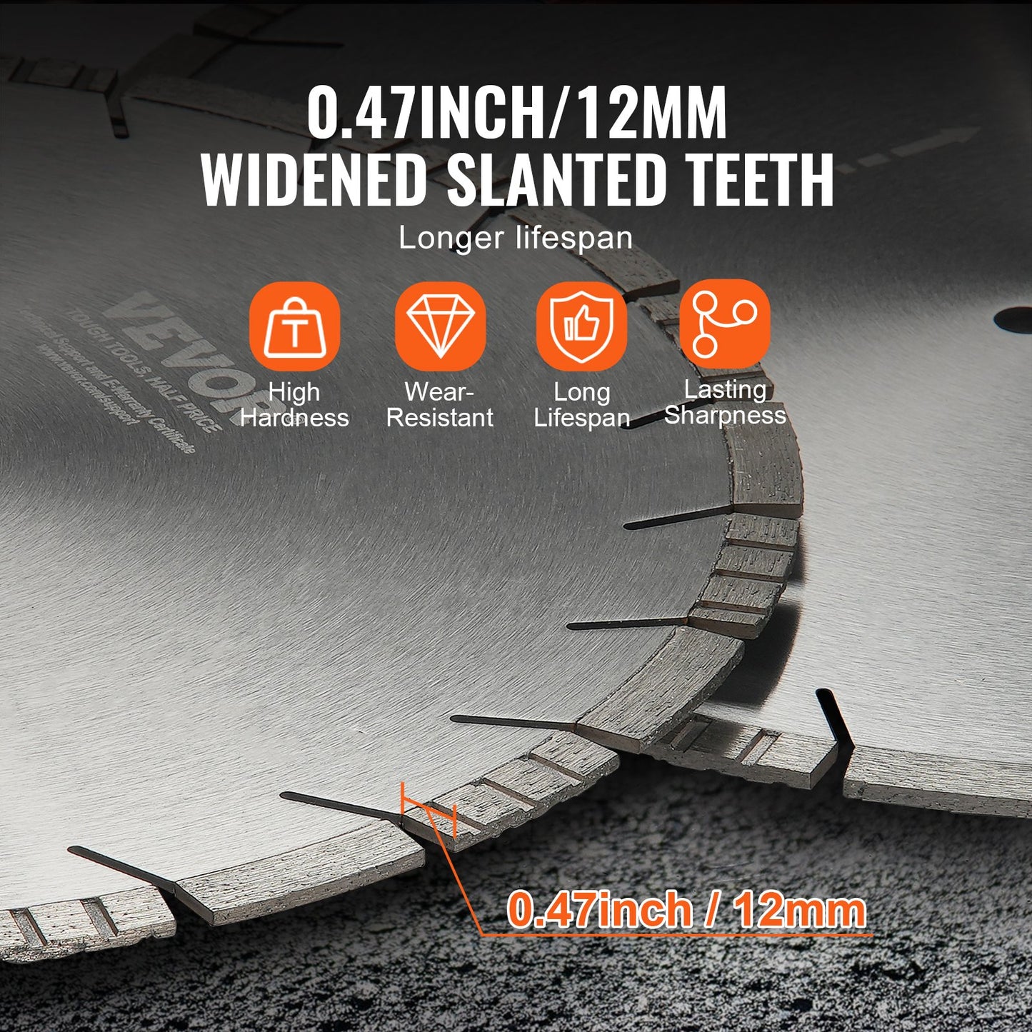 Diamond Blade, 18inch/450mm Concrete Saw Blade Wet or Dry, 0.47inch/12mm Slanted Teeth Diamond Segment Blade, Universal 1 inch/25.4 mm Center Hole Diameter, for Concrete Cement Board Tile Brick