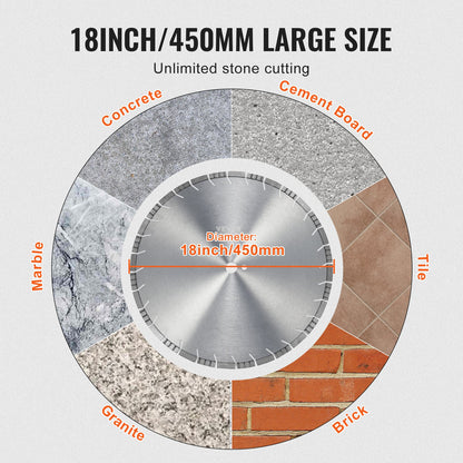 Diamond Blade, 18inch/450mm Concrete Saw Blade Wet or Dry, 0.47inch/12mm Slanted Teeth Diamond Segment Blade, Universal 1 inch/25.4 mm Center Hole Diameter, for Concrete Cement Board Tile Brick