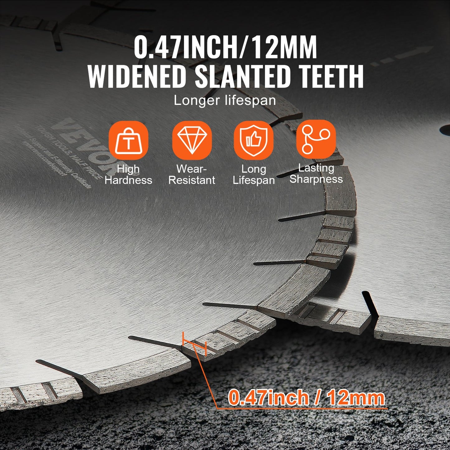 Diamond Blade, 20inch/500mm Concrete Saw Blade Wet or Dry, 0.47inch/12mm Slanted Teeth Diamond Segment Blade, Universal 1 inch/25.4 mm Center Hole Diameter, for Concrete Cement Board Tile Brick