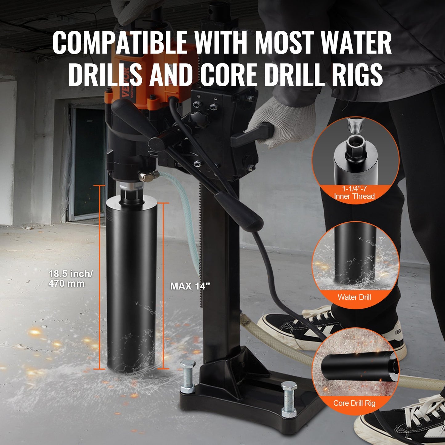 Core Drill Bit, 10.8 cm Wet Diamond Core Drill Bits, 35.6 cm Drilling Depth Concrete Core Drill Bit with Saw Blade, 3.2 cm-7 Inner Thread, Laser Welding, Diamond Wet Coring Bit for Concrete Brick