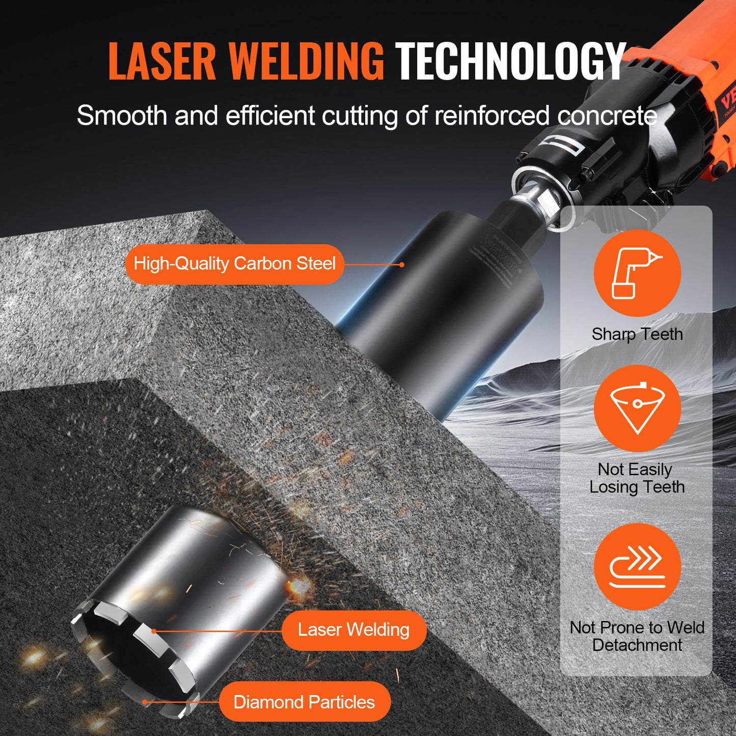 Core Drill Bit, 10.8 cm Wet Diamond Core Drill Bits, 35.6 cm Drilling Depth Concrete Core Drill Bit with Saw Blade, 3.2 cm-7 Inner Thread, Laser Welding, Diamond Wet Coring Bit for Concrete Brick