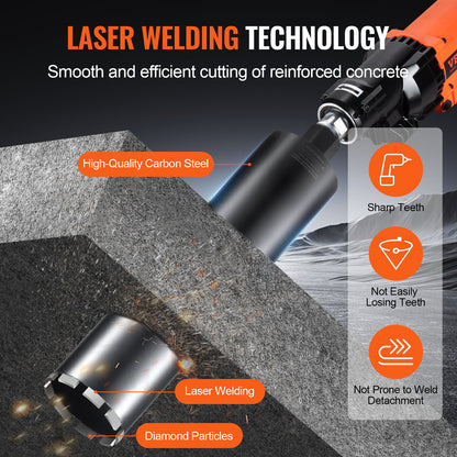 Core Drill Bit, 10.8 cm Wet Diamond Core Drill Bits, 35.6 cm Drilling Depth Concrete Core Drill Bit with Saw Blade, 3.2 cm-7 Inner Thread, Laser Welding, Diamond Wet Coring Bit for Concrete Brick