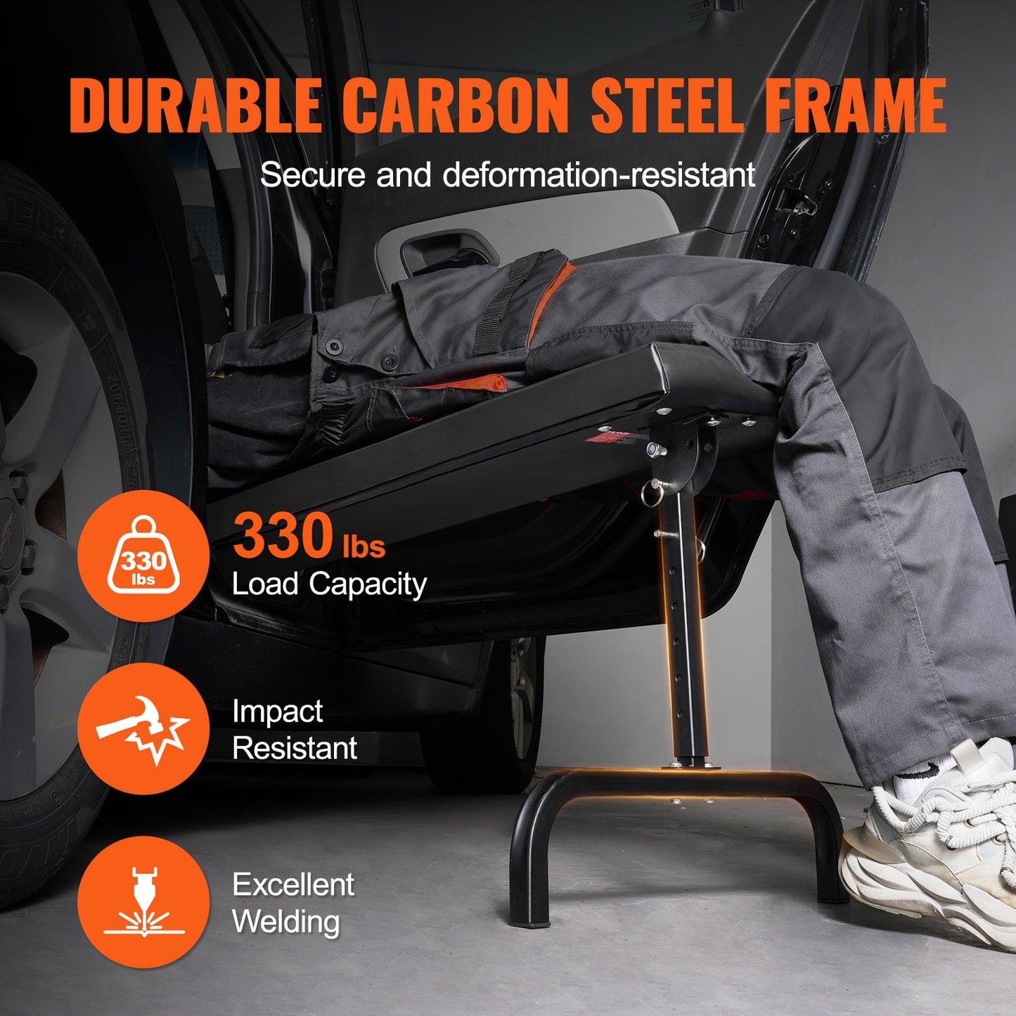 Under Dash Creeper, 1016 mm, 149.7 kg Capacity Rolling Mechanic Garage Creeper, 20.3-27.4 in Height Adjustable, Laying Down or Upright Inside of Car or Truck, Easy Fold Support for Garage Shop