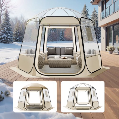 Pop-up bubbeltält, 3,05 x 2,75 m vattentätt och UV-resistent, genomskinligt campingtältskydd, utomhusträdgårdskupoltält med fönster, 540° panoramautsikt, för 4-8 personer uteplats bakgård