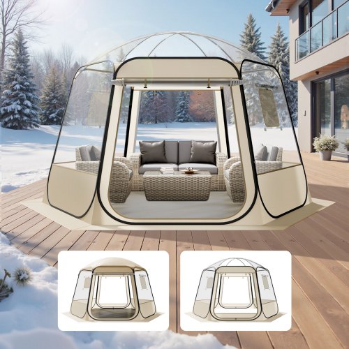 Pop up Bubble Tent, 3.36 x 3.05 m Waterproof & UV-Resistant, Clear Camping Tent Shelter, Outdoor Garden Dome Igloo Tents with Windows, 540° Panoramic View, for 8-10 Persons Patio Backyard
