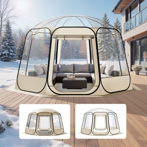 Pop up Bubble Tent, 3.36 x 3.45 m Waterproof & UV-Resistant, Clear Camping Tent Shelter, Outdoor Garden Dome Igloo Tents with Windows, 540° Panoramic View, for 10-12 Persons Patio Backyard