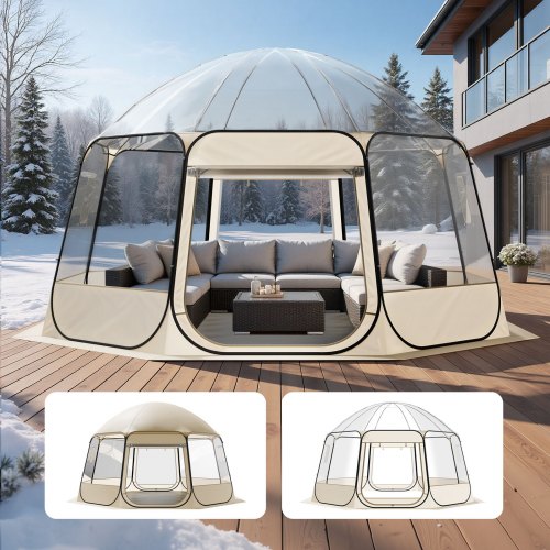 Pop-up bubbeltält, 4,58 x 4,32 m vattentätt och UV-resistent, genomskinligt campingtältskydd, utomhusträdgårdskupoltält med fönster, 540° panoramautsikt, för 12-15 personer uteplats bakgård