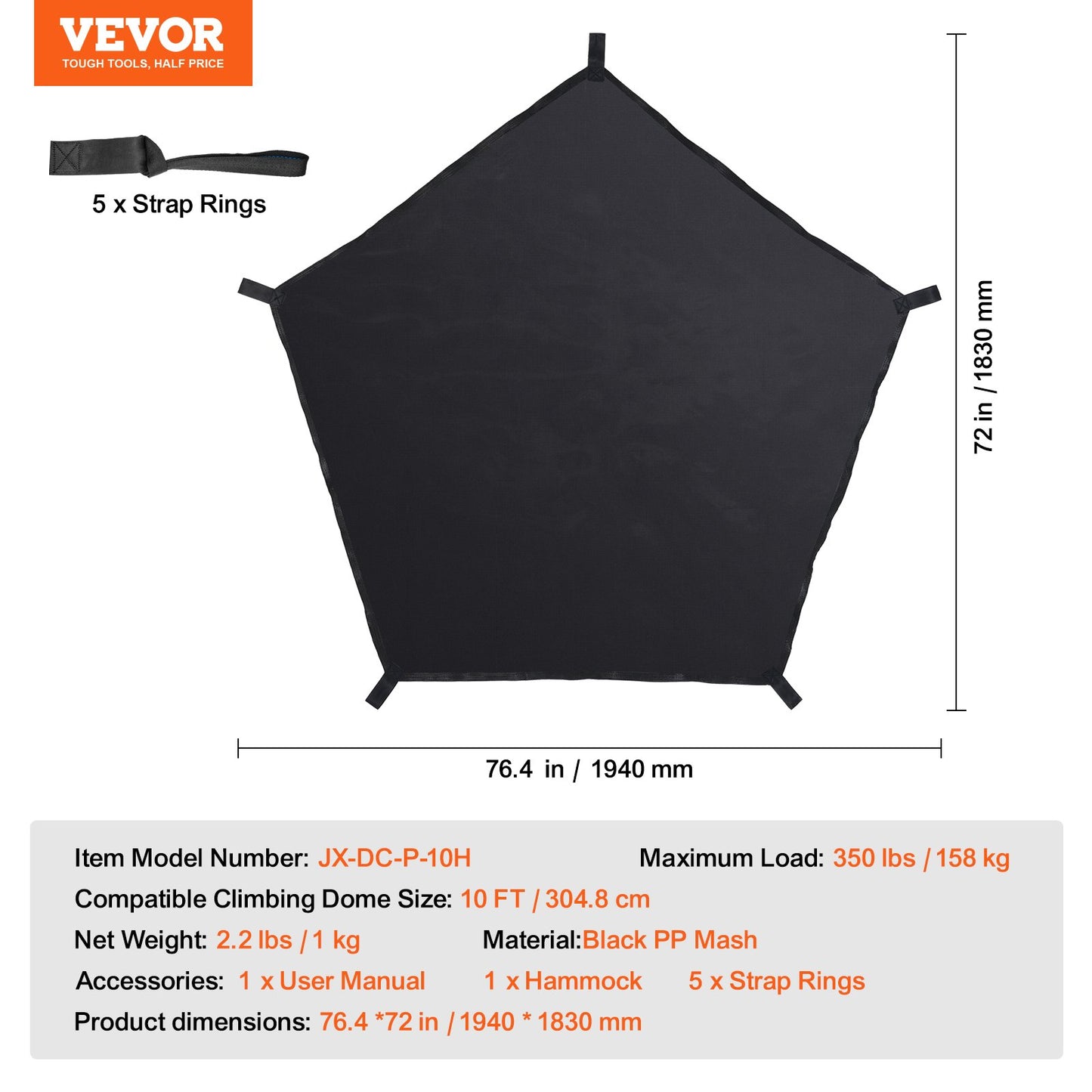 Dome Climber Hammock, Accessory for Climbing Dome, Climbing Dome Hammock Suitable for 10ft Dome Climbing, Load-Bearing 350 Pounds, Pentagon Jungle Gym Hammock for Outdoor (Hammock Only)