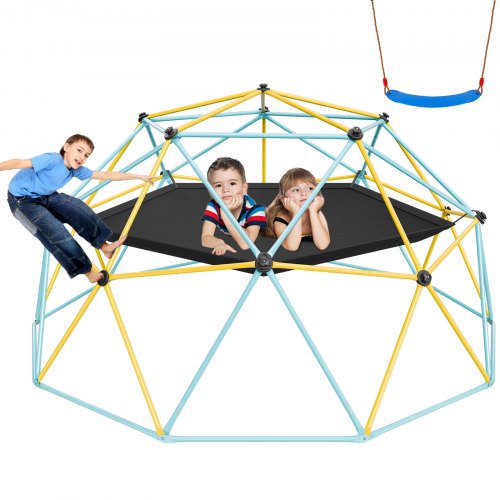 Climbing Dome, 10FT Geometric Dome Climber with Hammock and Swing, for Kids 3 to 10 Years Old, Jungle Gym Supports 750LBS and Easy Assembly, with Climbing Grip, Outdoor Backyard Play Equipment
