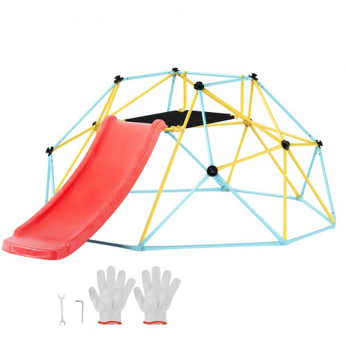 Climbing Dome, 8FT Geometric Dome Climber with Slide, for Kids 3 to 9 Years Old, Jungle Gym Supports 600LBS and Easy Assembly, with Climbing Grip, Outdoor and Indoor Play Equipment for Kids