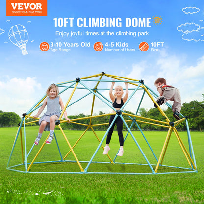 Climbing Dome, 10FT Geometric Dome Climber Play Center for Kids 3 to 10 Years Old, Jungle Gym Supports 750LBS and Easy Assembly, with Climbing Grip, Outdoor Backyard Play Equipment for Kids