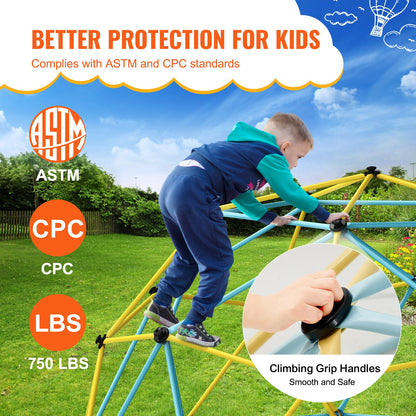 Climbing Dome, 12FT Geometric Dome Climber Play Center for Kids 3 to 10 Years Old, Jungle Gym Supports 750LBS and Easy Assembly, with Climbing Grip, Outdoor Backyard Play Equipment for Kids