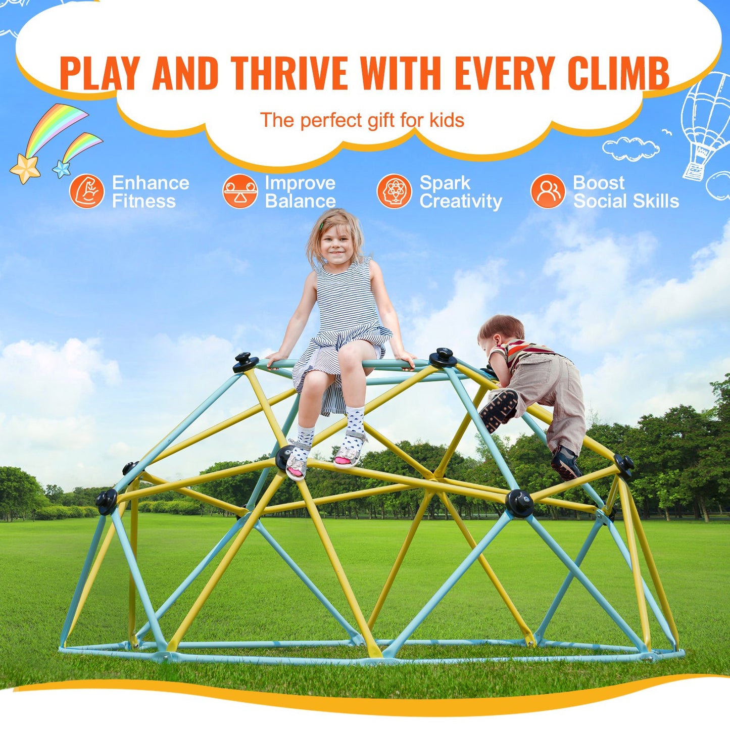 Climbing Dome, 6FT Geometric Dome Climber Play Center for Kids 3 to 9 Years Old, Jungle Gym Supports 600LBS and Easy Assembly, with Climbing Grip, Outdoor and Indoor Play Equipment for Kids
