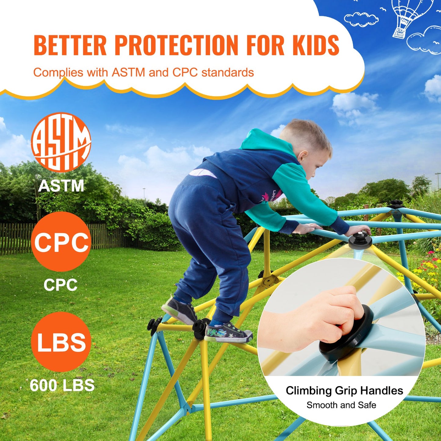 Climbing Dome, 6FT Geometric Dome Climber Play Center for Kids 3 to 9 Years Old, Jungle Gym Supports 600LBS and Easy Assembly, with Climbing Grip, Outdoor and Indoor Play Equipment for Kids