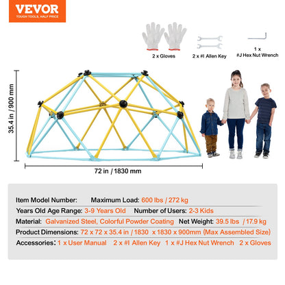Climbing Dome, 6FT Geometric Dome Climber Play Center for Kids 3 to 9 Years Old, Jungle Gym Supports 600LBS and Easy Assembly, with Climbing Grip, Outdoor and Indoor Play Equipment for Kids
