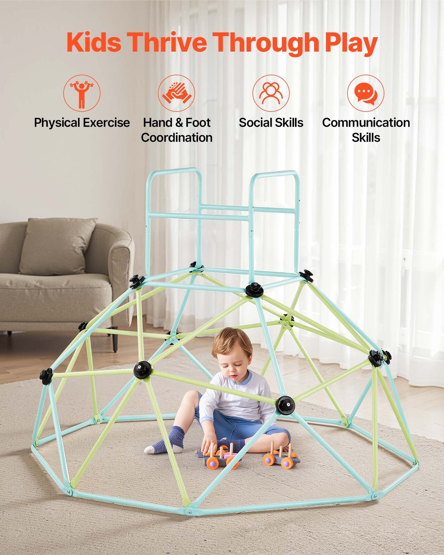Klätterkupol, 183 cm geometrisk kupolklättrare för barn, 270 kg belastning inomhus/utomhus klättergym, lättmonterad klätterlekutrustning för bakgården för pojkar och flickor 3 till 10 år