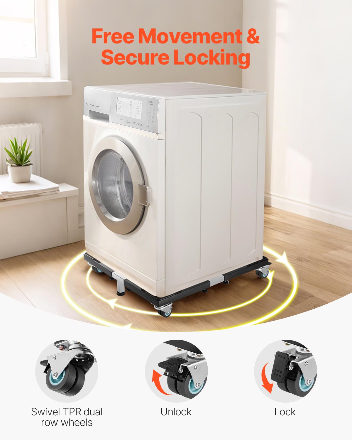 Fridge Stand Mobile Base, 1200 lbs Load Capacity, Washing Machine Stand with 8 Locking Twin Wheels and 4 Brakes, 23-36.6 Inches Adjustable Furniture Dolly for Washer, Refrigerator and Dryer