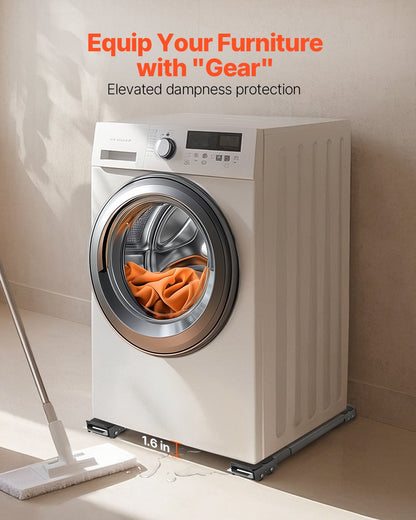 Kraftiga apparathjul, 145 kg lastkapacitet, mobil möbelvagn med justerbar bas för tvättmaskin och torktumlare, utdragbara apparathjul flyttar enkelt tvättmaskiner, grå