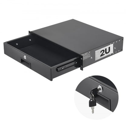 2U Rack Mount Drawer, 22.68 kg Max Load-Bearing, Lockable Server Cabinet Case, Sliding Drawer with Lock and Cable Management Holes, for Network Equipment Server AV Rack or Cabinet Enclosure
