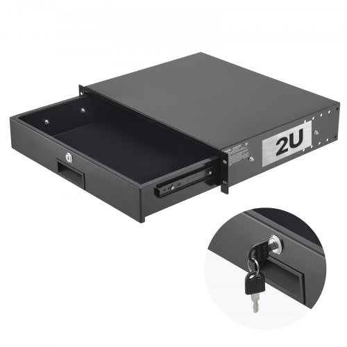 2U Rack Mount Drawer, 22.68 kg Max Load-Bearing, Lockable Server Cabinet Case, Sliding Drawer with Lock and Cable Management Holes, for Network Equipment Server AV Rack or Cabinet Enclosure