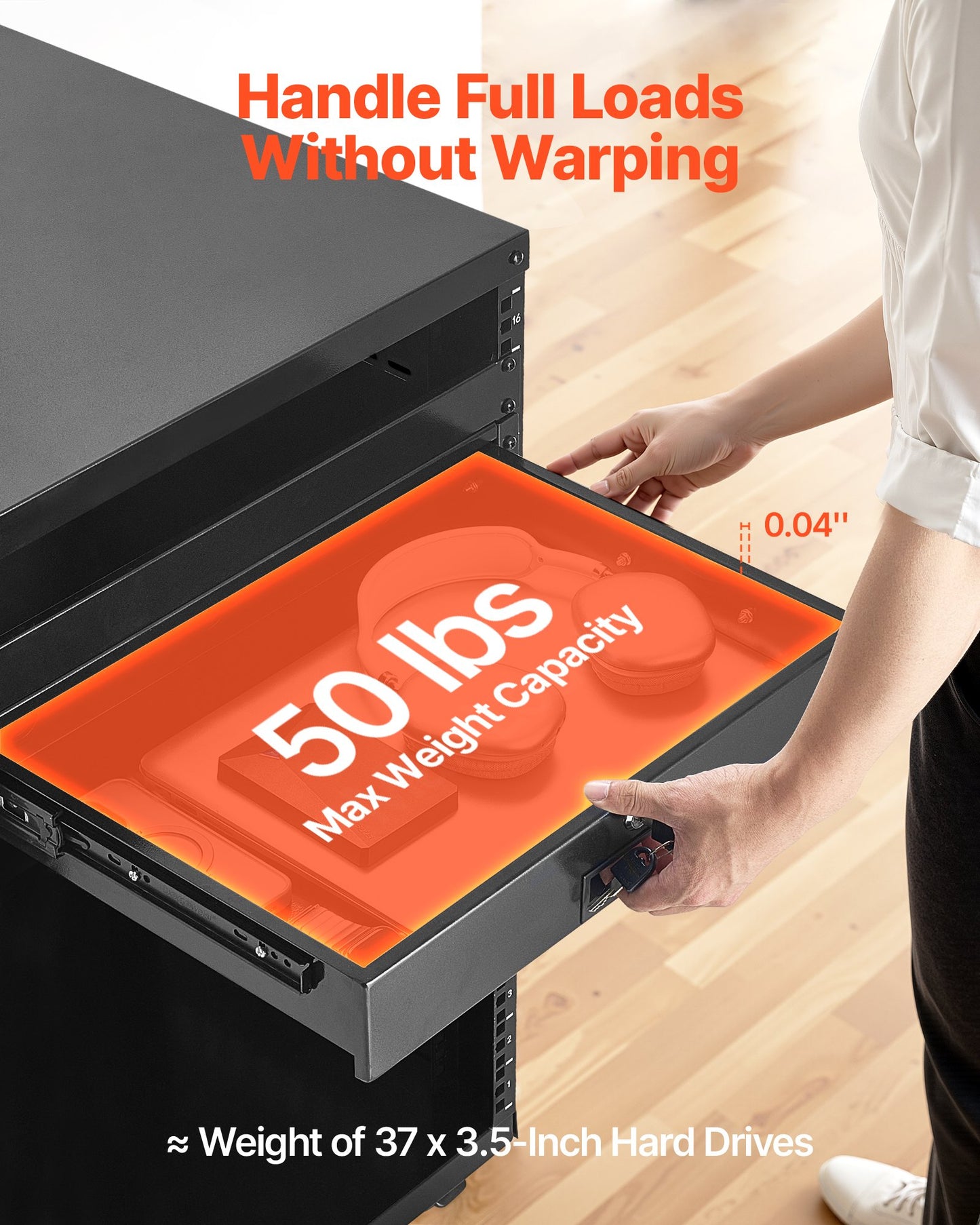 2U Rack Mount Drawer, 22.68 kg Max Load-Bearing, Lockable Server Cabinet Case, Sliding Drawer with Lock and Cable Management Holes, for Network Equipment Server AV Rack or Cabinet Enclosure