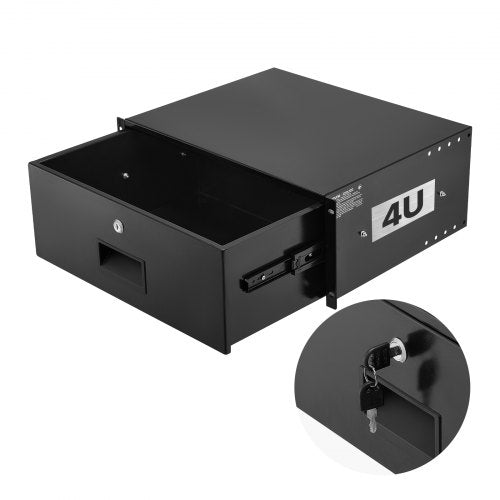 4U Rack Mount Drawer, 22.68 kg Max Load-Bearing, Lockable Server Cabinet Case, Sliding Drawer with Lock and Cable Management Holes, for Network Equipment Server AV Rack or Cabinet Enclosure