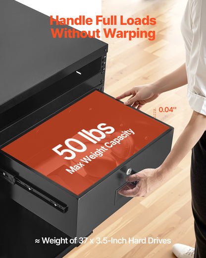 4U Rack Mount Drawer, 22.68 kg Max Load-Bearing, Lockable Server Cabinet Case, Sliding Drawer with Lock and Cable Management Holes, for Network Equipment Server AV Rack or Cabinet Enclosure