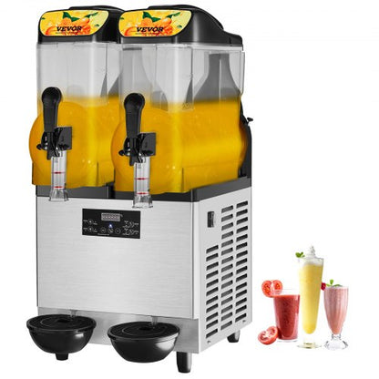 Commercial Slushy Machine, 2 x 12L / 3.2 Gal Double Bowl, 48 Cups Output, 220V 950W Stainless Steel Margarita Smoothie Frozen Drink Maker, Slushie Machine for Party Cafe Restaurant Bars Home Use