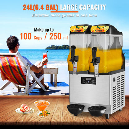 Commercial Slushy Machine, 2 x 12L / 3.2 Gal Double Bowl, 48 Cups Output, 220V 950W Stainless Steel Margarita Smoothie Frozen Drink Maker, Slushie Machine for Party Cafe Restaurant Bars Home Use