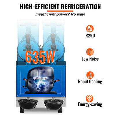 Commercial Slushy Machine, 2 x 12L / 3.2 Gal Double Bowl, 48 Cups Output, 220V 950W Stainless Steel Margarita Smoothie Frozen Drink Maker, Slushie Machine for Party Cafe Restaurant Bars Home Use